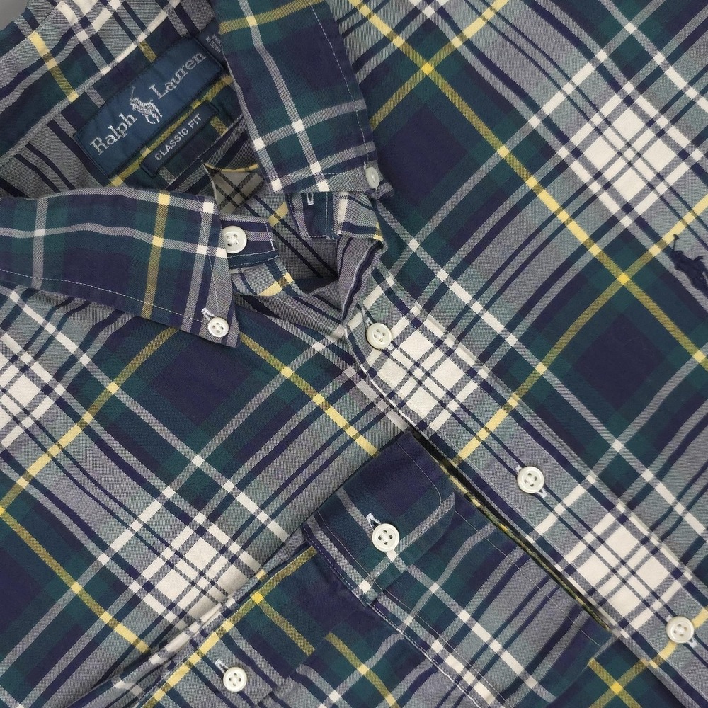Ralph Lauren Shirt Mens XL Blue Plaid Long Sleeve Button Down Oxford Classic Fit